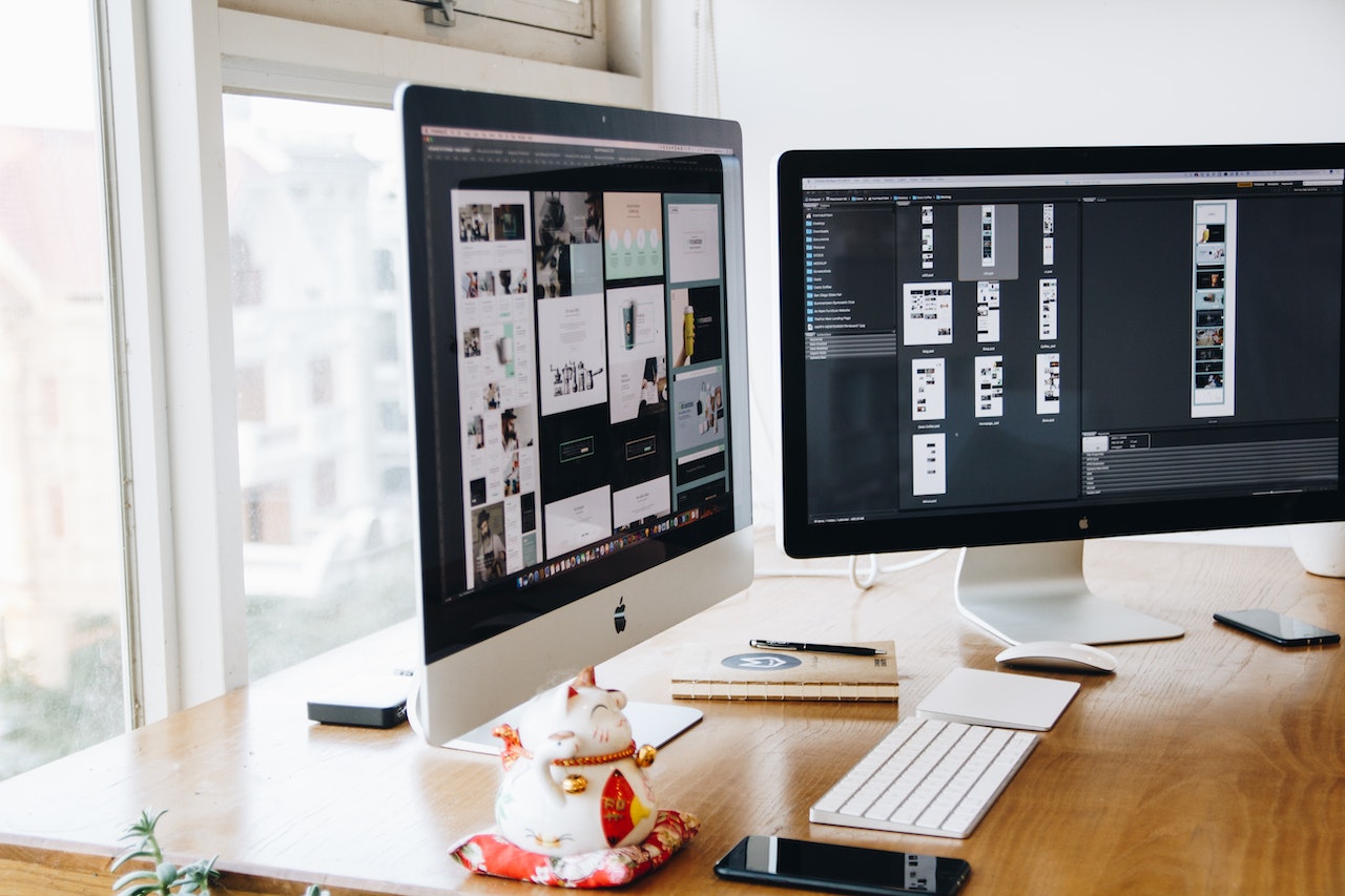 Brown Wood Table Top Silver Imac